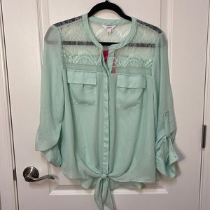 Candie's Sheer Mint Button-Up Blouse